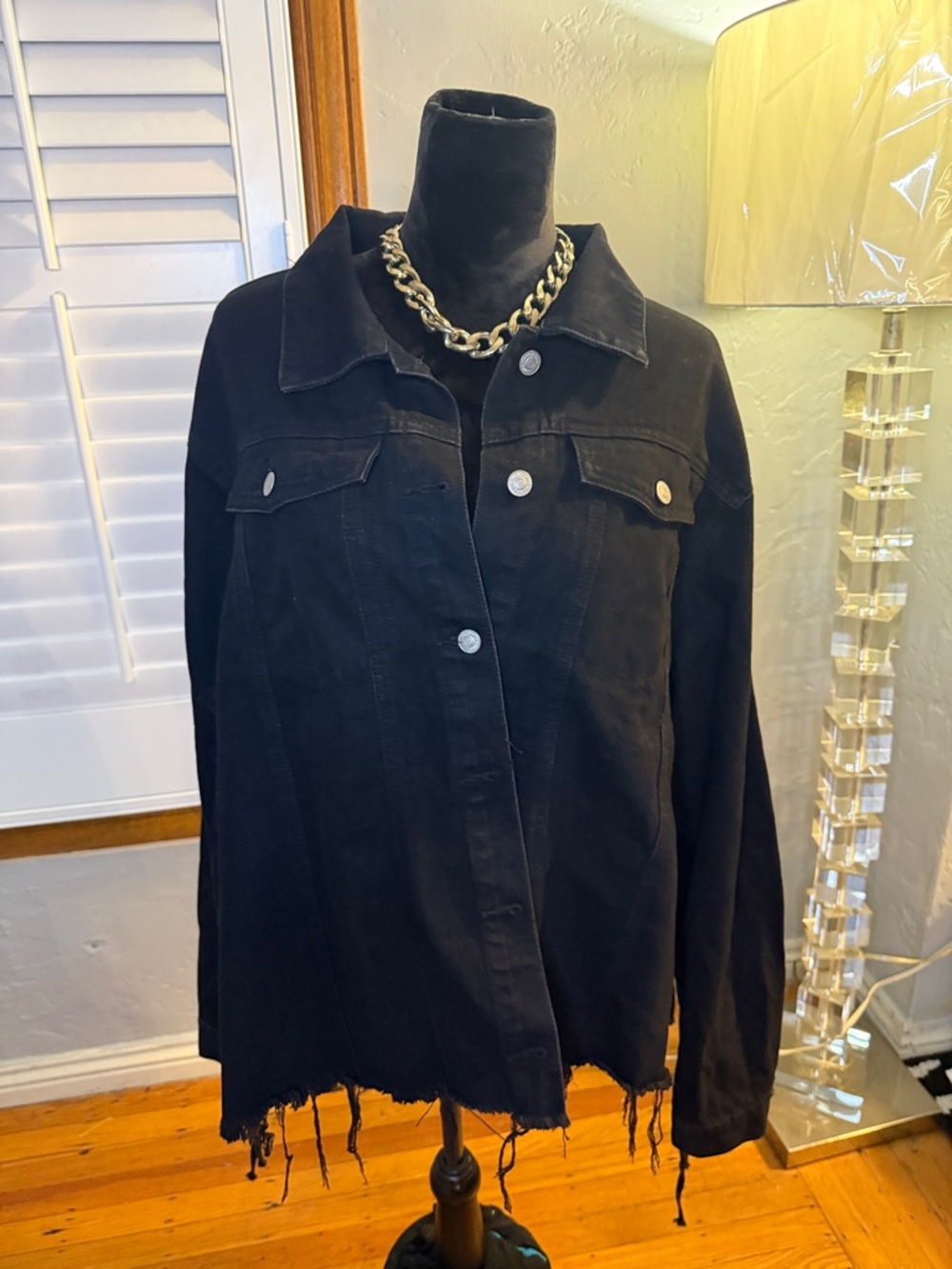 Women’s Black Distressed Oversized Denim Jacket